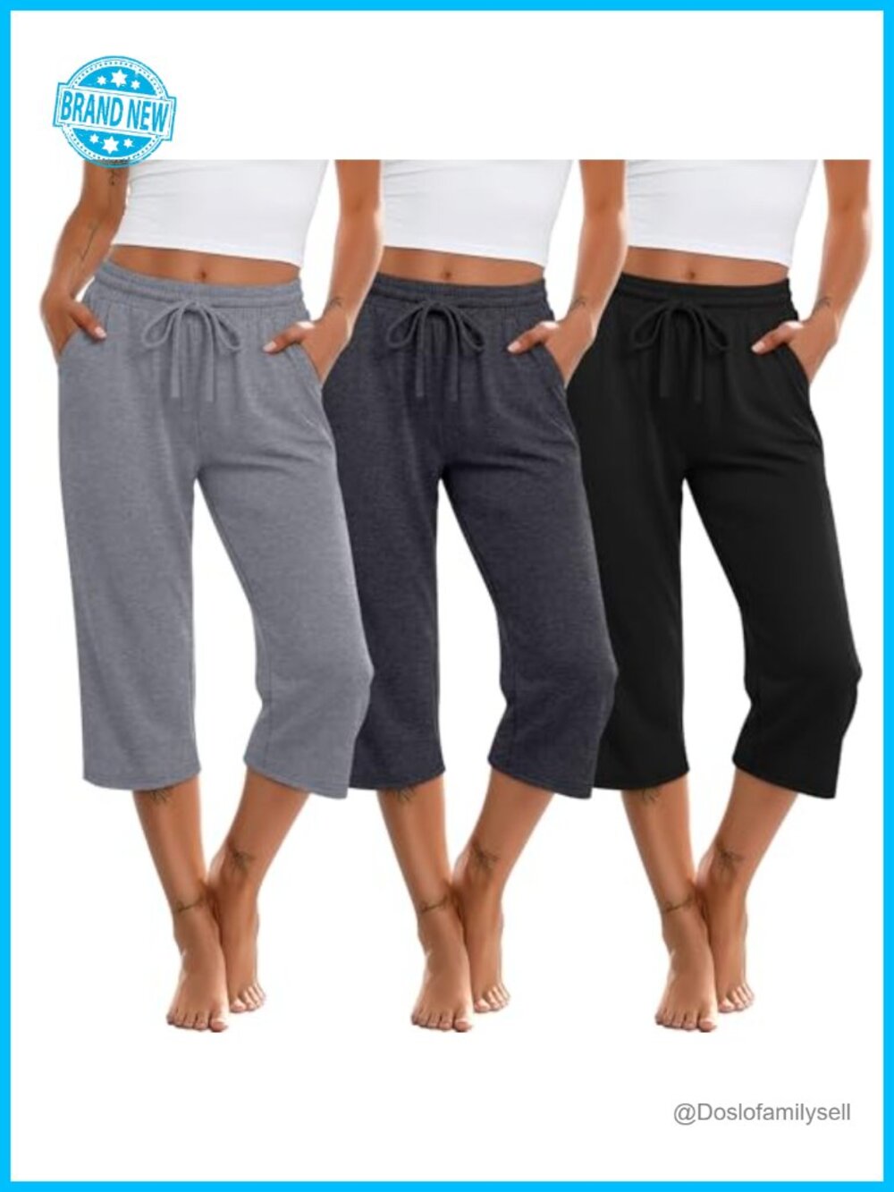 3 Pack Women's Capris Drawstring Sweatpants Cropped Yoga Lounge